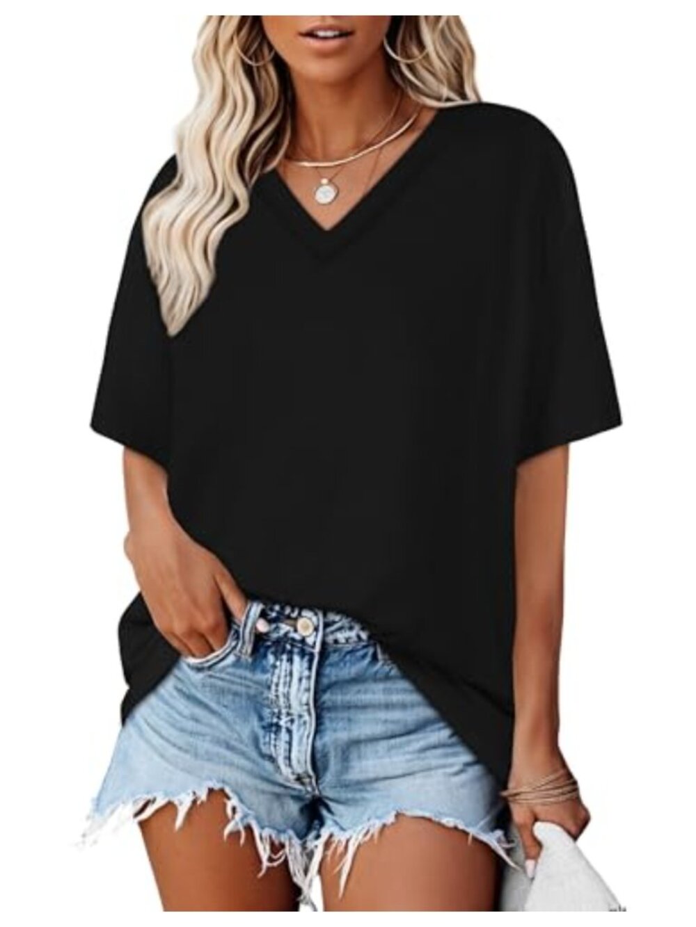 Oversized V Neck Short Sleeve Loose Fit Summer Tee Top
